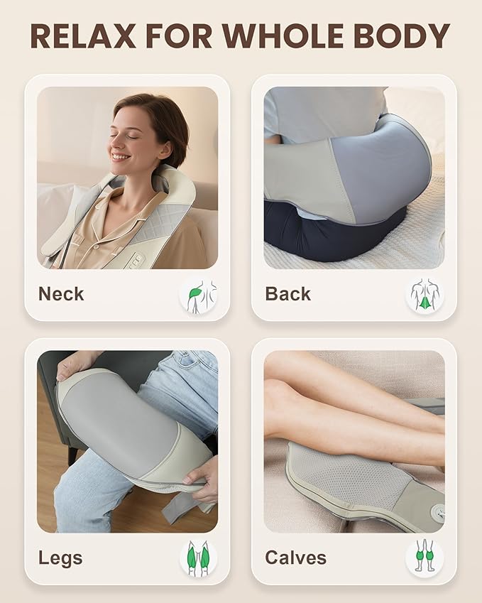Cordless Neck Massager with Heat, Deep Kneading Neck Shoulder Massager for Pain, Shiatsu Back Massager Pillow, Gifts for Men, Women