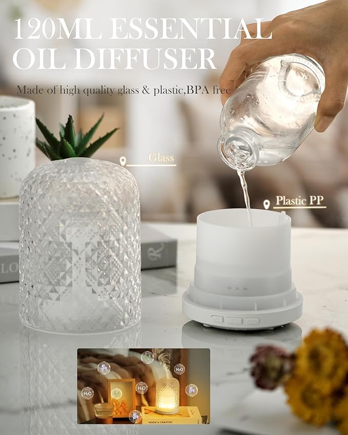 Aromatherapy Diffuser – Ultrasonic Essential Oil Diffuser, Health Night Light, Timer & Auto Shut-Off, BPA-Free, 120ml Diffusers for Home, Office, or Spa