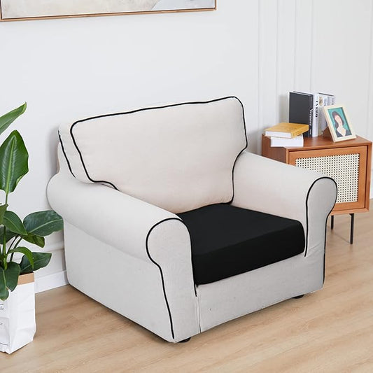 Easy-Going 100% Waterproof Chair Sofa Seat Cushion Slipcovers Couch Cushion Cover Stretch Furniture Protector for Kids, Pets (Chair Cushion, Black)