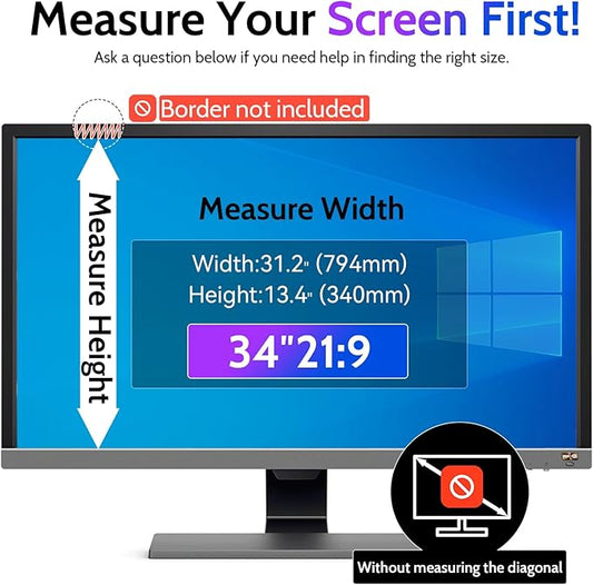 Computer Privacy Screen 34 Inch for 21:9 Curved Monitor, Removable 34inch Anti Blue Light Anti Glare Monitor Privacy Filter Shield
