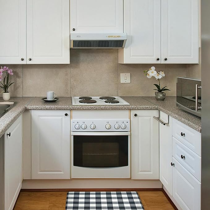 Anti Fatigue Kitchen Rugs Farmhouse Kitchen Mats for Floor,Cushioned Non-Slip Waterproof Ergonomic Comfort Rug Standing Mat for Kitchen,Floor,Home,Office,Sink,Laundry,Plaid Black,17.3"x 28"