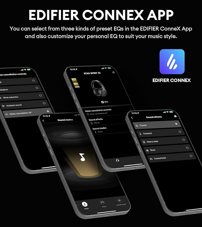 Edifier STAX Spirit S5 Wireless Planar Magnetic Headphones, Snapdragon Sound, aptX Adaptive, Hi-Res Audio (LDAC LHDC), Bluetooth 5.4, Dual-Mic CVC Tech, 80H Playback & Fast Charging for Audiophiles