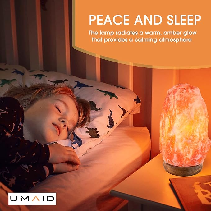 UMAID Himalayan Salt Lamp 8-10 inch (7-11 lb) with Dimmable Switch and Night Light Bulb on Handcrafted Wooden Base, Natural Pink Rock Salt Lamp