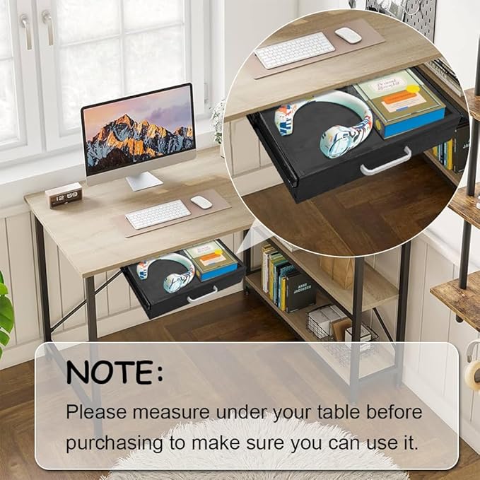 Upgrade Wood Under Desk Mounted Sliding Pull-out Drawer, Ball-Bearing Slides Under Desk Drawer Storage Organizer, Hanging Drawers for Desk, Hidden Desktop Organizer for Office Desks, Tables - Black