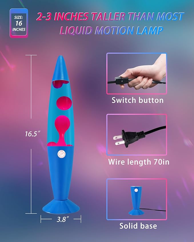 Liquid Motion Lamp Large Adored by Adults and Kids for Years, Motion Lamp with Pink Wax in Blue Water for Boys Girls Bedroom Office Decor, Relaxing Mood Light for Night Birthday Party