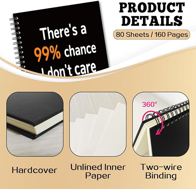 YAZMEEN Sarcastic Saying Blank Spiral Notebook(160 Pages) There's A 99% Chance I Don't Care Hardcover Sketchbook Office Gag Gifts Funny Sloth Notebook Gifts for Employee Coworker Boss Office Worker