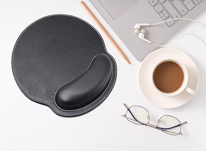 RICHEN Ergonomic PU Leather Mouse Pad with Wrist Support,Comfort Memory Foam,Waterproof Surface,Non- Slip Rubber Base for Computer Laptop & Mac,Lightweight Rest for Home,Office & Travel (Black)