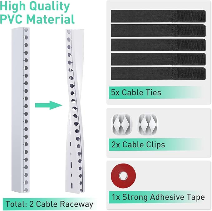 Updated White Cable Raceway Kit, 155(10x15.5) inch Open Slot Wire Covers for Cords, Cable Management System to Hide Under Desk/TV/Computer/Net/Power Cords(Pack 10)
