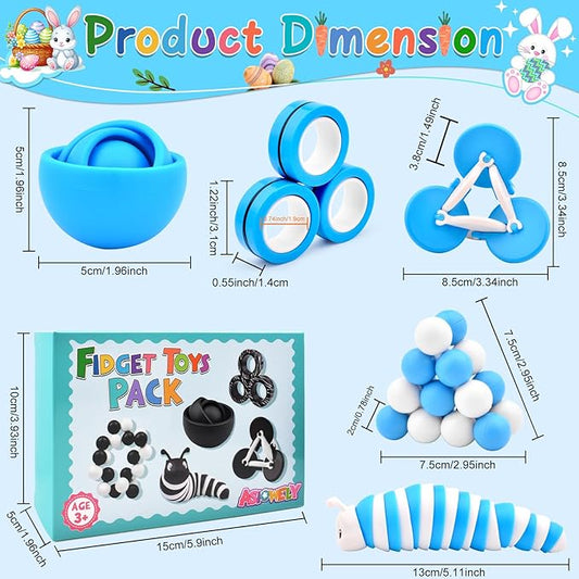 Fidget Toys Adults Pack, Sensory Toys Set for Kids, Fidget Spinner Slug, Figette Cool Gadget for 8-12 Boys Teens ADHD Autism Stress Relief Desk Toy Easter Basket Stuffers for Gift