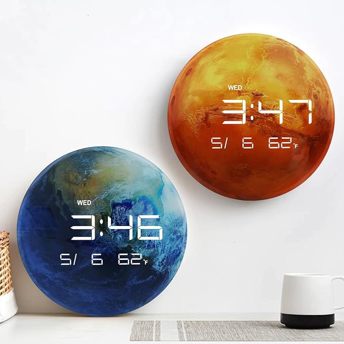 13" Digital Wall Clock with LED Display, Calendar & Temperature, Automatic Dimming, 12/24hr Format, USB Powered, Wall & Desk Use - HUI-8859