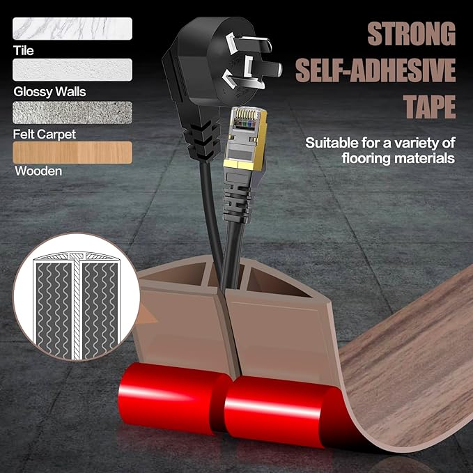 Floor Cord Cover Self Adhesive Cord Hider,3.3FT Cable Management, Extension Strip Protector for Wires, Prevent Cable Trips for Offices, Gyms, Exhibitions Cavity:0.47"(W) x 0.35"(H) Wood Walnut