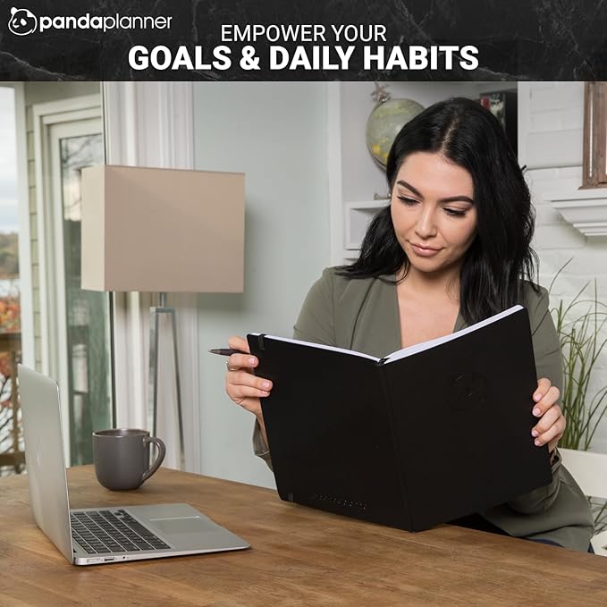 Panda Planner Weekly 2025-2026, Undated Weekly Planner for Office, School & Home – 8"x11" Soft Vegan Leather Organizer Notebook with To-Do Lists, Habit Tracker, Notes & Agenda – Black