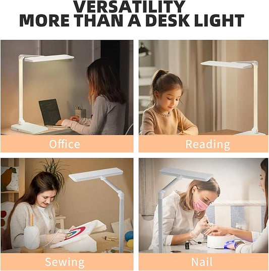 LED Desk Lamp for Office Home, 23W 1000LM DC Adapter Table Lamp with USB A+C Dual Charging Port, Eye-Caring Desk Light 3 Brightness Lamp for Reading, Study, Workbench, Crafting, Sewing, Puzzle