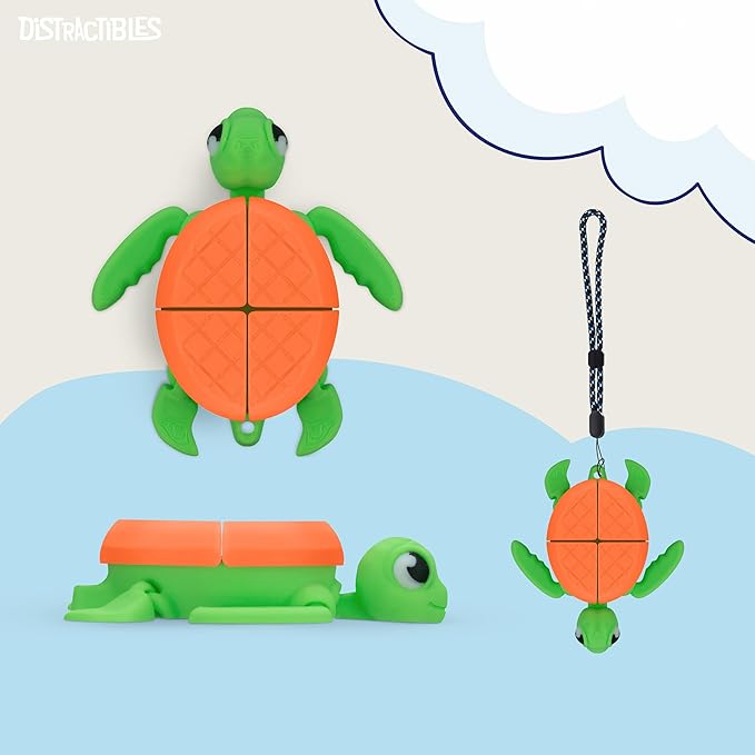 Distractible Turtle Fidget Toy, Articulating Design with Shell Clickers, Pocket-Sized & Durable, Stress Relief, ADHD, Autism & Stim (Green-Orange)