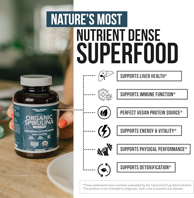 Organic Spirulina Tablets (360 Tablets) - Made with Parry® Spirulina, The Best Spirulina in The World, Highest Nutrient Density - Non-Irradiated, 3 Organic Certifications (90 Servings)