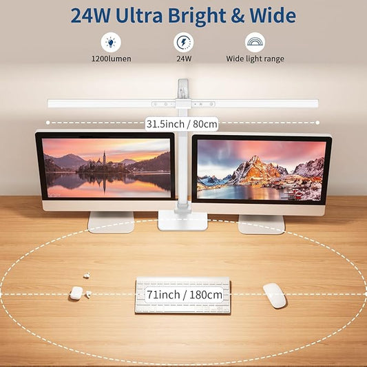 KableRika Desk Lamp, 24W 1200lumen Brightest LED Desk Lamp for Home Office, 31.5" Wide Dimmable Architect Task Lamp with Base,Eye Protection Tall Desk Light for Workbench Office Lighting Computer