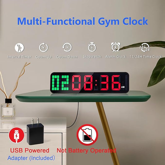 Gym Timer - Large Digital Gym Clock Wall with Interval Time Progress Bar, Countdown/Up Stopwatch, Remote Control for Home Gym Garage Boxing Crossfit