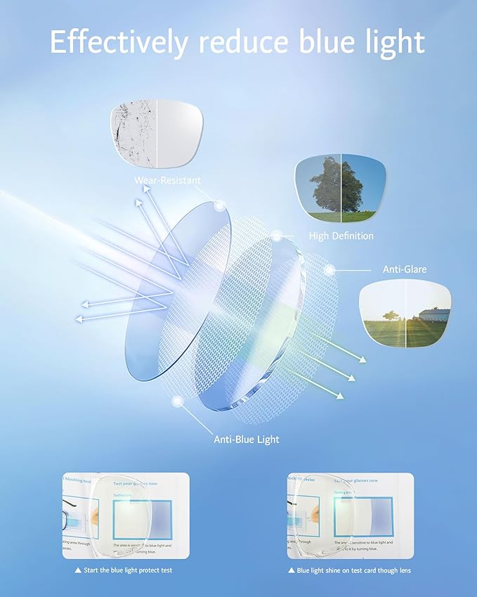 ANRRI Blue Light Glasses Mens Rectangle Semi Rimless Glasses Computer Gaming glasses for men Lightweight Titanium Eyewear