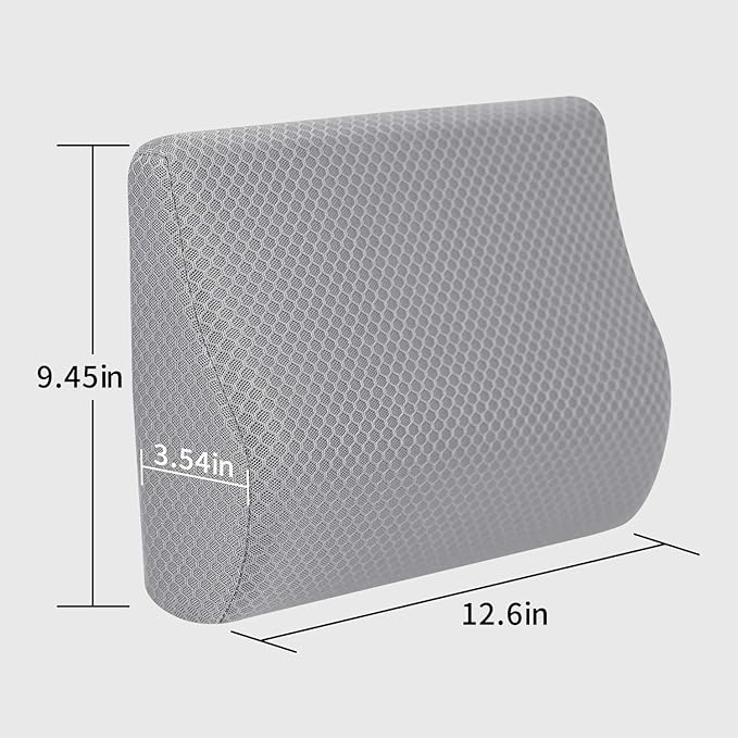 Memory Foam Lumbar Support Pillow for Car - Lower Back Support Cushion for Driving, Back Pain Relief for Car Seat, Office Chair, Wheelchair (Gray)