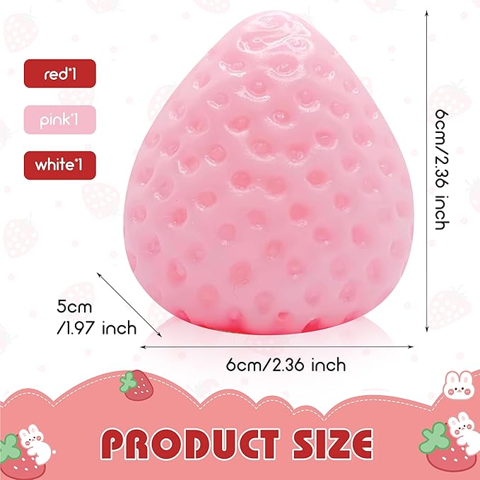 3Pcs Big Strawberry Taba Squishy Toy, Cute Strawberry Sticky Taba Squishy, Squeeze Toys for Stress Relief and Anxiety Relaxing, Decompression Toys, Gifts & Perfect Desk Accessory for Kids/Adult