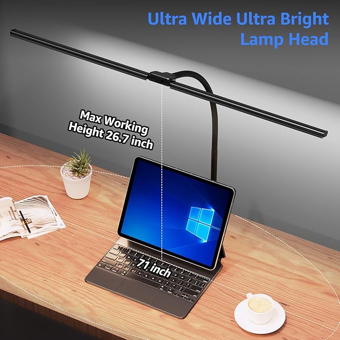 ShineTech LED Desk Lamp for Home Office, 5000K Bright Double Head Architect Task Lamps with Clamp, Dimmable Adjustable Flexible Gooseneck, Black