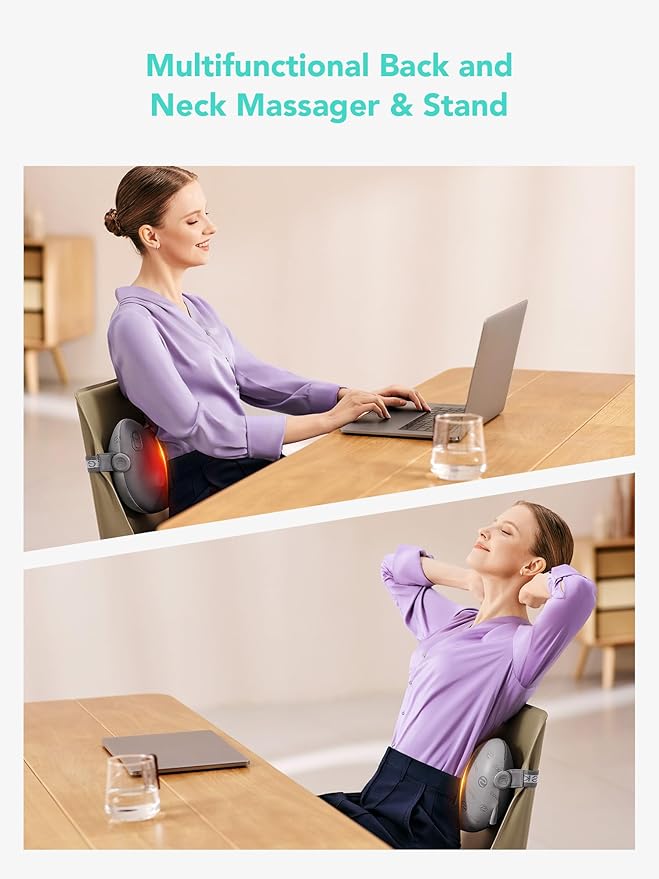 SKG Shiatsu Back Massager for Pain Relief Deep Tissue with Heat 4D Kneading Cordless Massage Pillow for Upper and Lower Back Gifts for Men and Women Birthday Gifts (Need to Restart After 15 min)