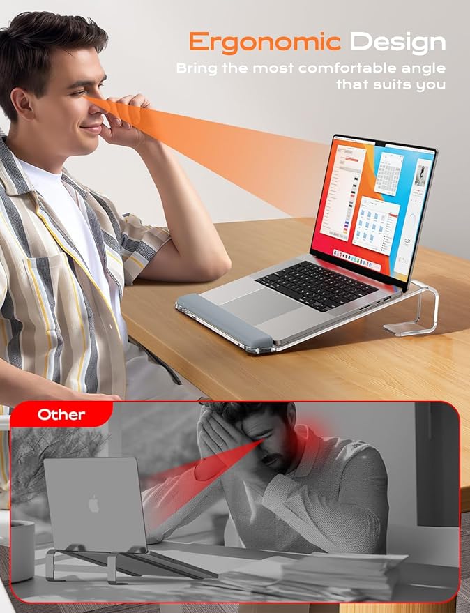 Acrylic Laptop Stand for Desk, Laptop Stand with Wrist Support, Ergonomic Detachable Laptop Riser, Acrylic Protable, Computer Stand for MacBook Air Pro, HP, Dell, XPS, HP (10-17") Laptops