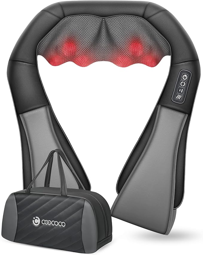 CooCoCo Shiatsu Neck Massager -4D Kneading Back Massager with Heat, Birthday Day Gifts for Dad/Women/Men, Deep Kneading Electric Massage Pillow, Massagers for Back and Neck Shoulder