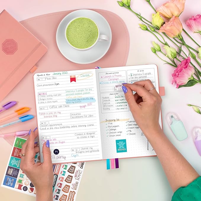 GoGirl Planner and Organizer for Women – Compact Size Weekly Planner, Goals Journal & Agenda to Improve Time Management, Productivity & Live Happier. Undated – Start Anytime, Lasts 1 Year – Peach Pink