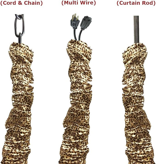 Royal Designs, Inc. Cord & Chain Cover 4 ft Silk Type Fabric, Chandelier Pendant Lighting Chain & Cable Management, Touch Fastener, Leopard Gold - 4 Pack