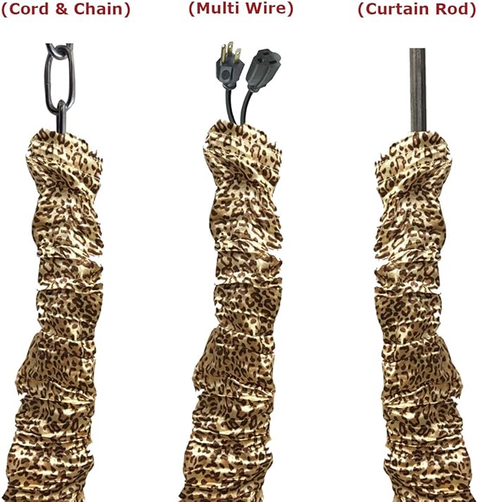 Royal Designs, Inc. Cord & Chain Cover 4 ft Silk Type Fabric, Chandelier Pendant Lighting Chain & Cable Management, Touch Fastener, Leopard Gold - 2 Pack