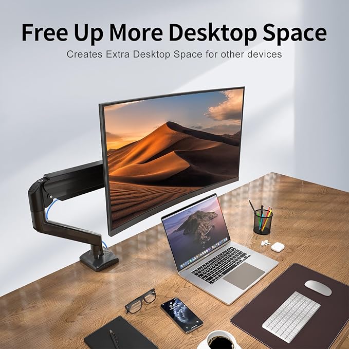 suptek Single Monitor Arm Mount for 13-32 inch, Adjustable Gas Spring Monitor Arm Desk Mount Stand for 4.4-19.8lbs, with VESA Mount 75x75/100x100mm