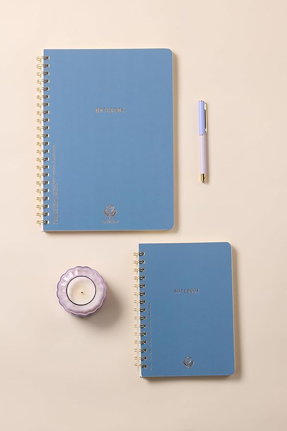 DesignWorks Ink 6" x 8.25" Classic Blue Textured Paper Twin Wire Spiral Notebook Journal with 160 Lined Pages for Work, Writing, Journaling