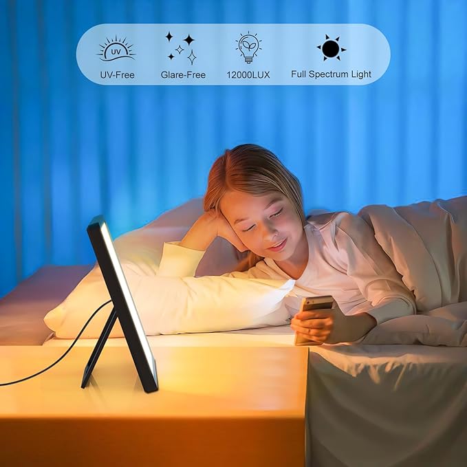 Light Therapy Lamp, 12000 Lux Full Spectum LED Sun Therapy Light with 6 Modes, 3 in 1 Mount, Adjustable Brightness/Timer/Memory