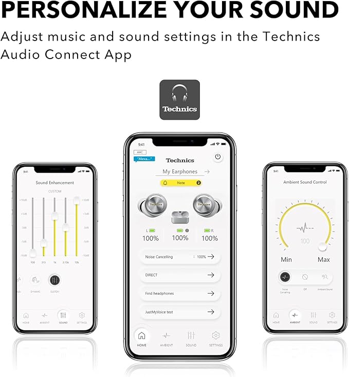 Technics Reference Class Hi-Fi Wireless Earbuds, Dolby Atmos with Head Tracking, Adaptive Noise Cancelling, 3 Device Multipoint, 10-hr Battery, Wireless Charging, Improved Fit - EAH-AZ100-K (Black)