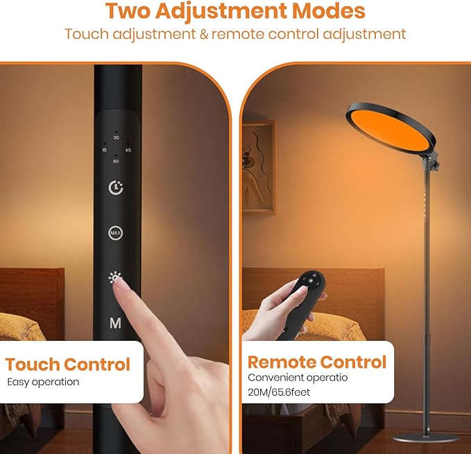 Light Therapy Lamp,12000 Lux UV-Free Sun Lamp Full Spectrum Sunlight Lamp with 12" Panel/71 High/4 Color Temperature/5 Brightness/Remote Control, 2 in 1 Retractable Floor Light Therapy Lamp