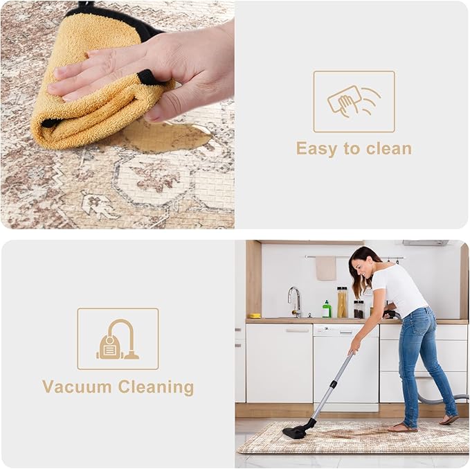 KIMODE Kitchen Runner Rug,17.3" x 59" Farmhouse Anti Fatigue Kitchen Mats for Floor Cushioned,Non-Slip Waterproof Comfort Thick Kitchen Floor Standing Mat for Front Sink,Laundry Room,Mutil-Khaki