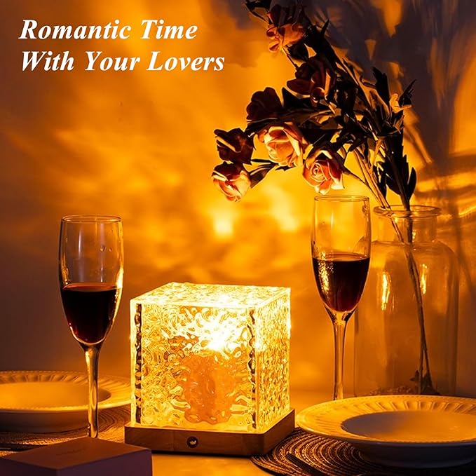 Aurora Ocean Wave Lights Projector Rechargeable, Touch Cube Northern Lights with 16 Colors 4 Modes Dimmable Cordless Ambient Mood Lighting, Crystal Color Changing Night Light for Bedroom, with Remote