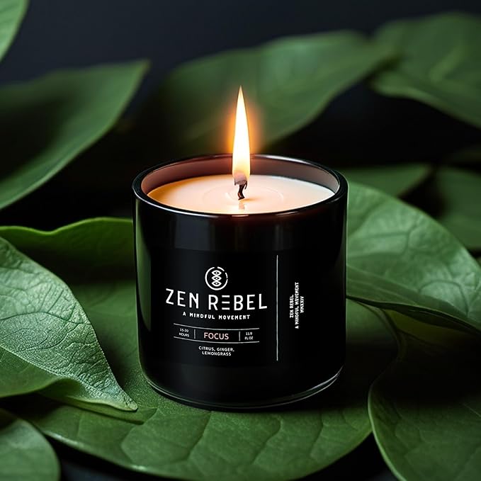 Aromatherapy Candle Focus - Daytime Citrus Blend with Ginger and Lemongrass - Natural Soy Candle for Productivity and Relaxation, Gift Candles for Men and Women