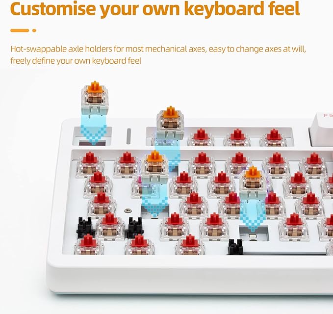 IROK FE75Pro Wireless RGB Hot Swappable Mechanical Keyboard, Three-Layer Dampening 81 Keys Gaming Keyboard, Customizable Backlit, USB-C/2.4GHz/Bluetooth- White/Blue