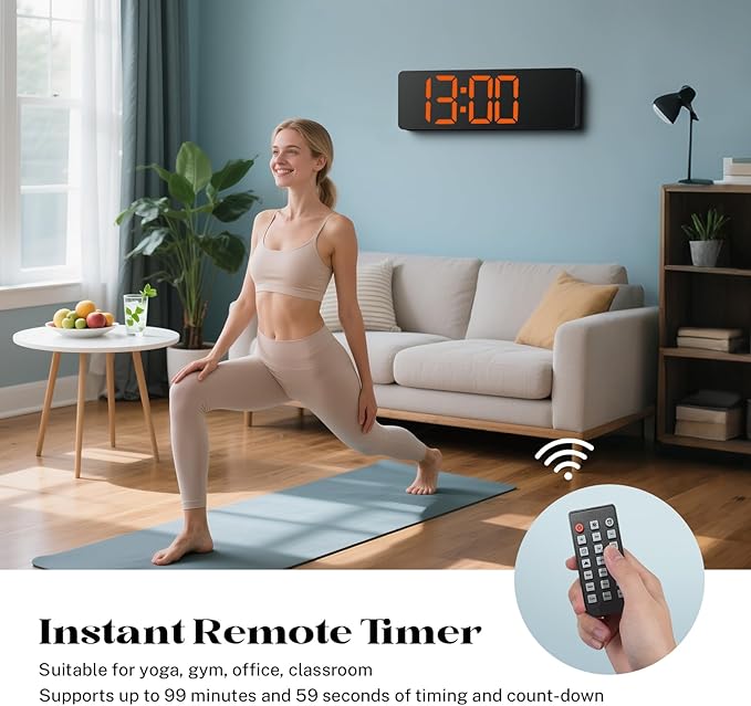 16" Large Digital Clock for Classroom, Digital Wall Clocks with Remote Control, Led Wall Clock with Date, Week, Alarm, Temperature, Night Light for Living Room, Bedroom, Gym, Garage, Office