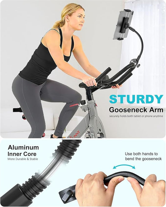 Spin Bike Tablet Holder - Metal Gooseneck Treadmill Tablet Mount, Anti-Shake Elliptical Handlebar Clamp for iPad Pro 13 12.9 Mini Air, Tab, Z Fold, 4-13" Devices