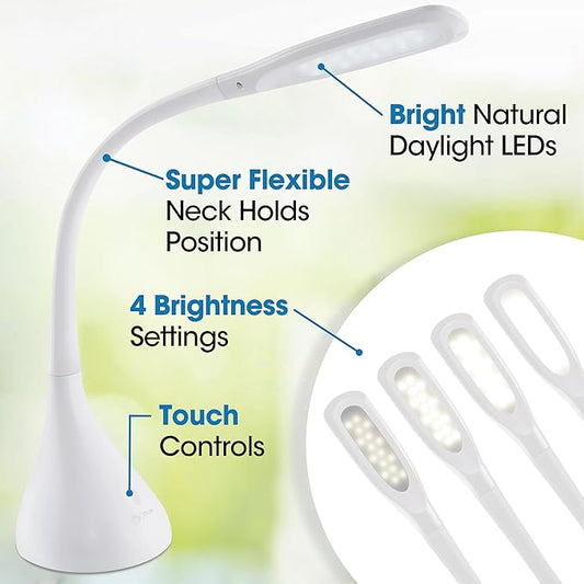 OttLite Creative Curves LED Desk Lamp with Adjustable Neck - Dimmable with 4 Brightness Settings & Energy Efficient Natural Daylight LEDs for Home Office, Computer Desk, & Dorms
