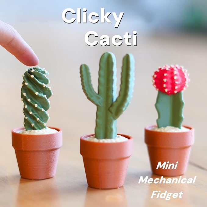 Clicky Cacti Fidget Toy with Mechanical Switches, 3D Printed Mini Plant Fidget, 3D Printed Pocket-Sized Mini Plant for Stress Relief, Focus, and Fun – Perfect Desk Accessory or Gift for Cactus Lovers
