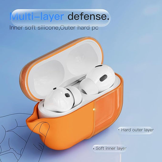 Case for AirPods Pro 3 Never-Sretch-Out DamonLight Shock-Proof Protective Semi Hard Silicone Case Compatible with Apple Airpods Pro 3rd Generation (Orange)