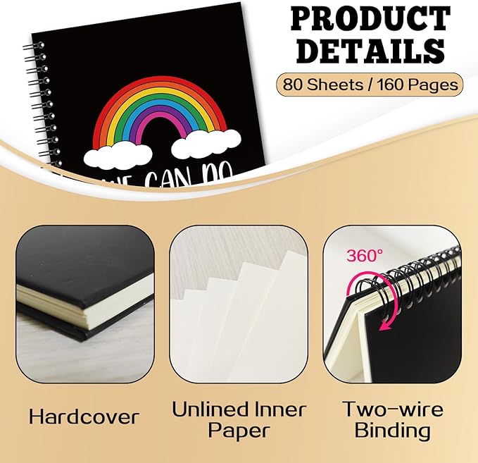 YAZMEEN Inspirational Blank Spiral Notebook(160 Pages) We Can Do Hard Things Hardcover Sketchbook Rainbow Notebook Gift Funny Encouragement Gift for Teacher Student Colleague Team Member Office Work