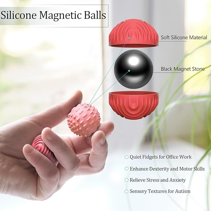 Silicone Magnetic Balls Fidget Toys for Adults & Teens,4PCS Stress Relief Sensory Toys for Autism ADHD Anxiety,Fun Textures Gadgets,Office Desk Toy,Stocking Stuffers for Men Women Teen Gifts