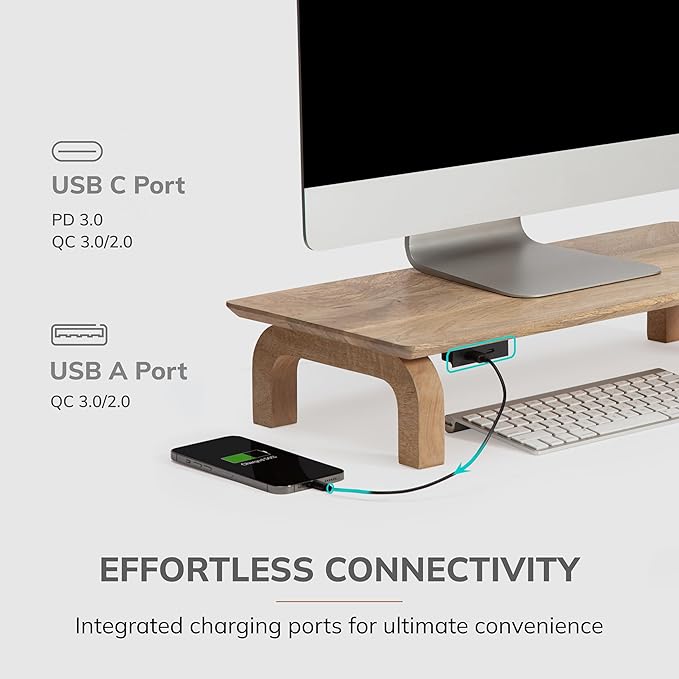 Anji Mountain Monitor Stand - Desktop Organizer & Laptop Riser, Ergonomic Monitor Riser, Space-Saving Monitor Stand for Desk, Durable Construction, Easy Assembly, Ideal for Home & Office,Natural