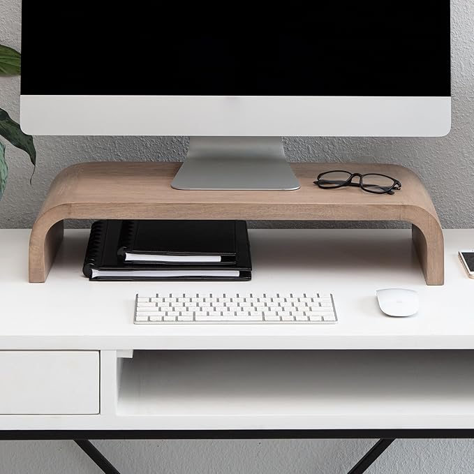 Anji Mountain Wood Monitor Stand Riser Desk Desktop Organizer Table for Home, Office Workspace, Laptop Riser, Ergonomic Design Stand for Gaming Setup, Biscotti