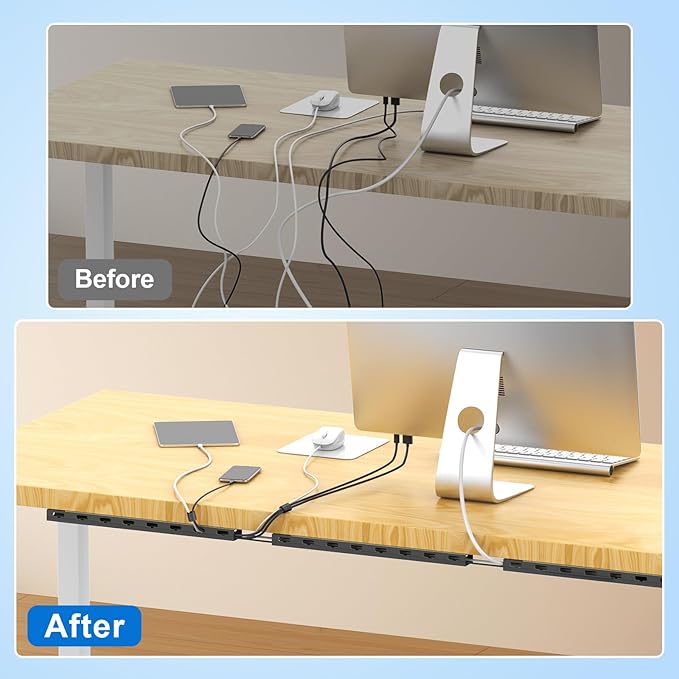 Upgraded Cable Management Under Desk with Big Hole,61(4X15.4) Inch Open Slot Cable Raceway Kit,Wire Cover and Desk Cable Organizer for Home & Office,Cord Hider Management to Hide Tv/Computer
